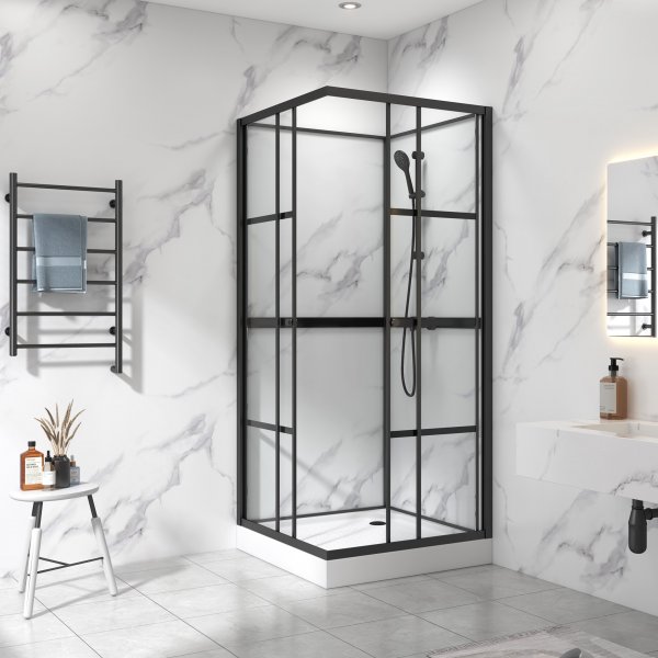 Komplett duschkabin 80x80x215cm | Sprjsad industriell design | Svart